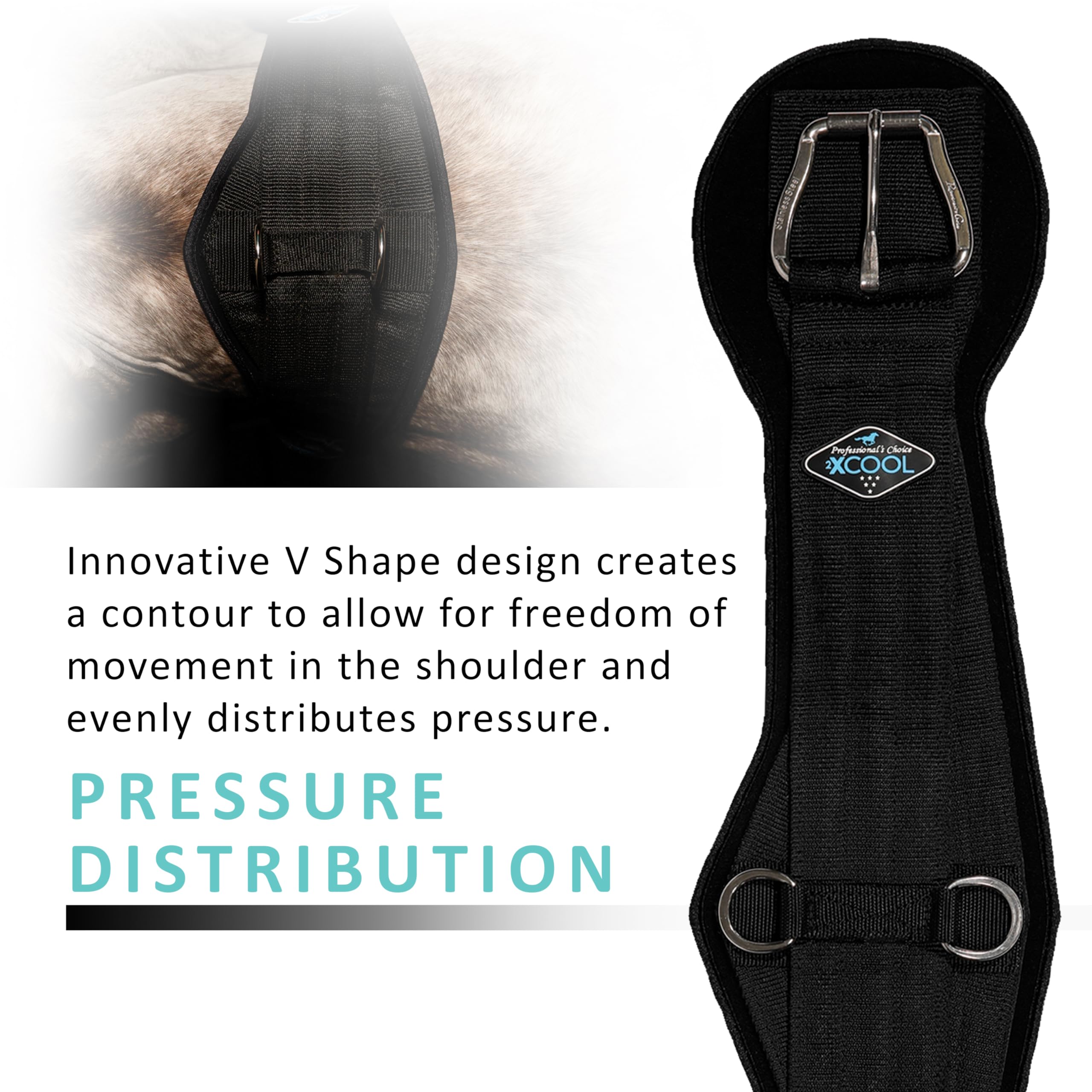 Professional's Choice 2XCOOL Cinch | Cooling Minerals Infused in Liner | V-Shaped Design for Pressure Distribution | Extra Padding to Prevent Pinching | Honeycomb Silicone Soft Grip | 26” Black - Image 4